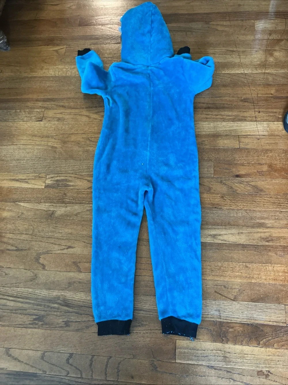 Kids Blue Fleece One-Piece Hooded Pajamas